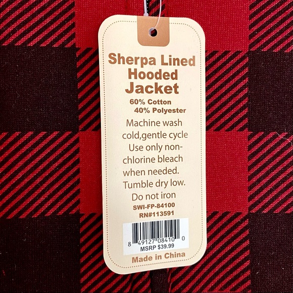 NEW Seven Apparel Red and Black Check Jacket w/Hood Sherpa Lined L (14/16) - Picture 8 of 10